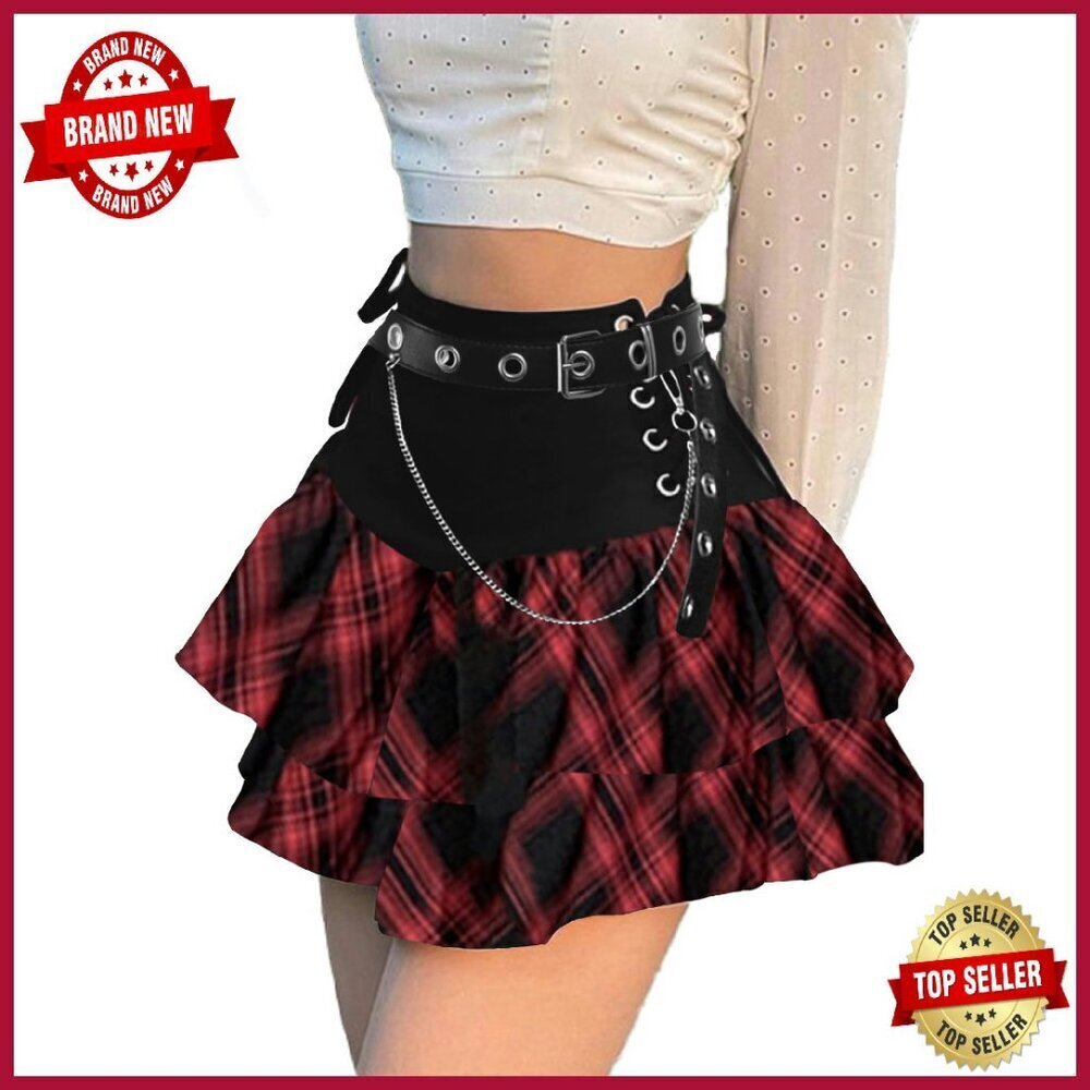 High Waist Mini Skirt with Belt Lace Up Side Layered Summer Skirt